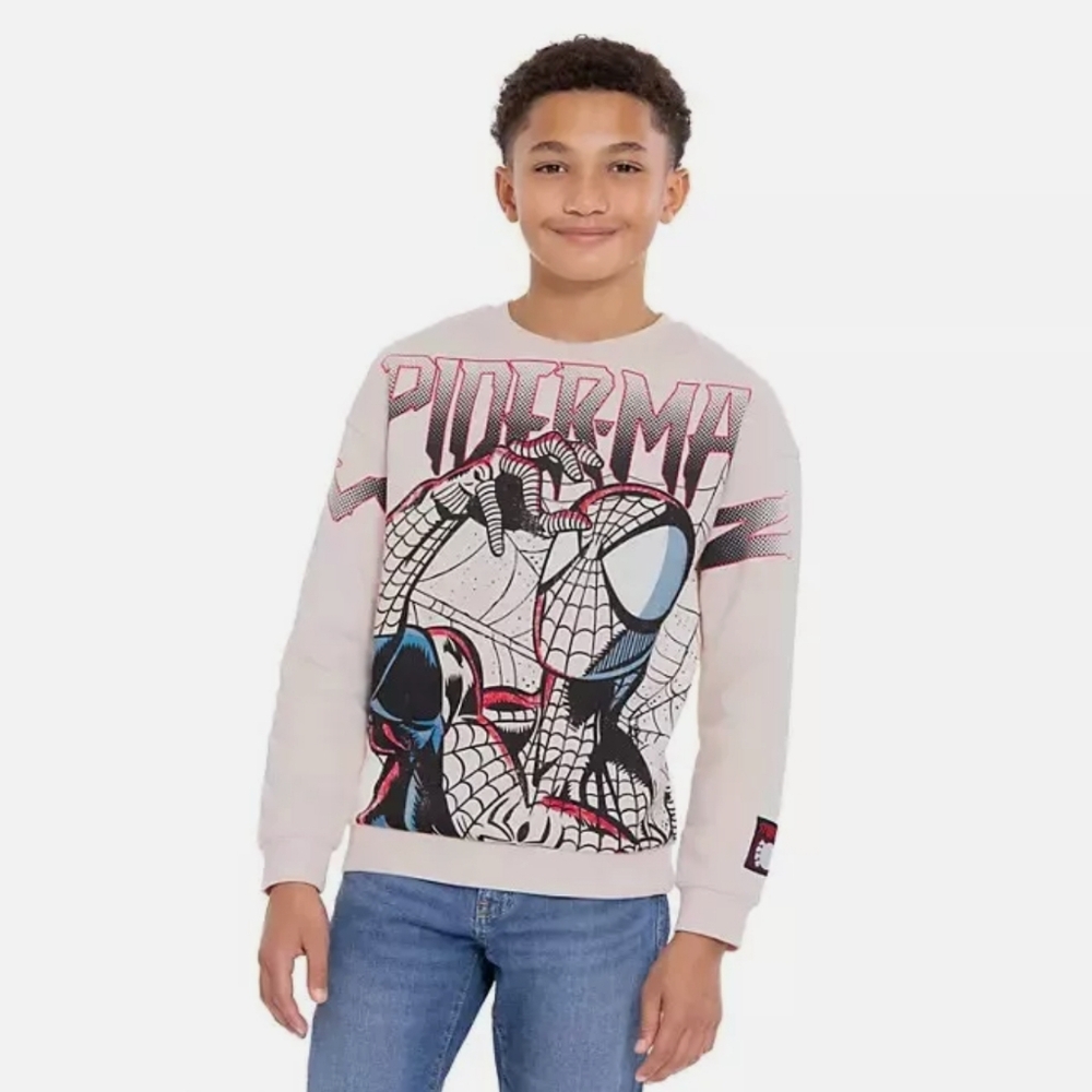 Marvel Spider-Man Graphic Sweatshirt Boys Medium (8) Cream Red Black